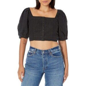 Joie Linen Square Neck Floral Cropped Blouse